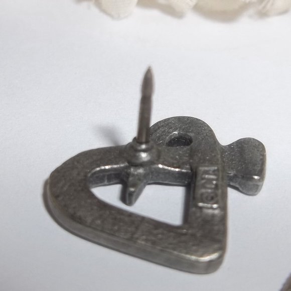 Pewter Heart Pin Brooch Square Head Nail Jewelry Unisex Edgy Modern Unique A322 - Picture 5 of 6